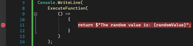 Reformatted code breakpoint