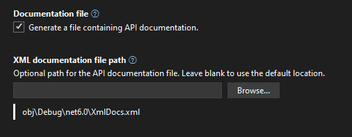 Project properties Documentation file flag