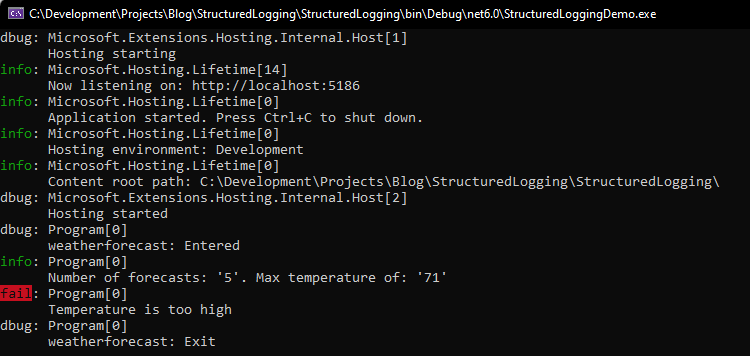Default logger output
