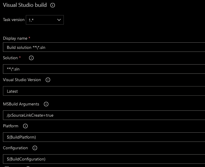 Azure Devops VS build task detail