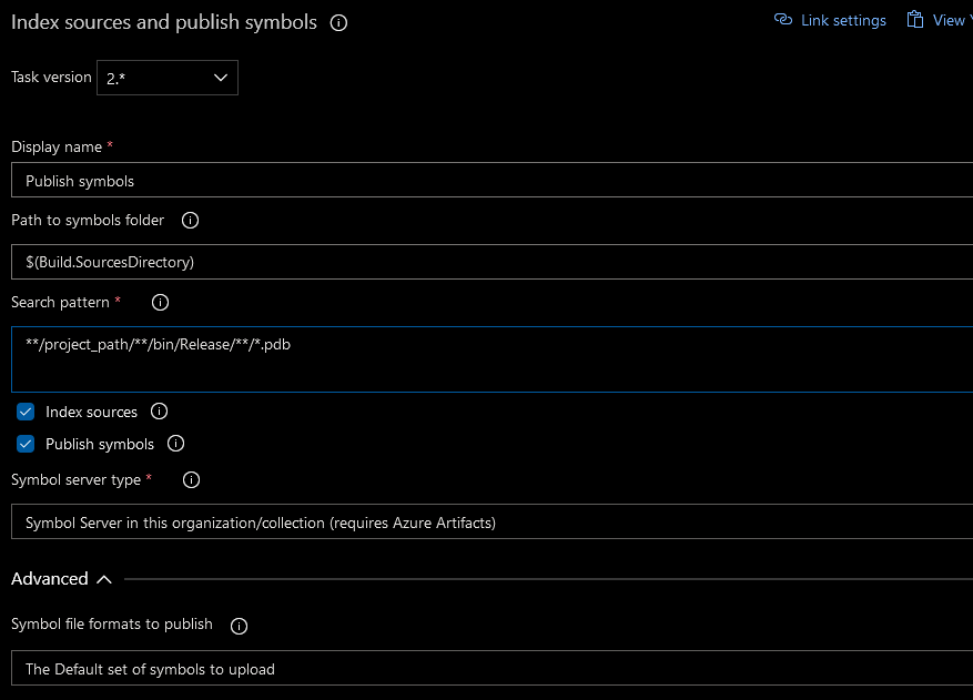 Azure Devops publish symbol detail