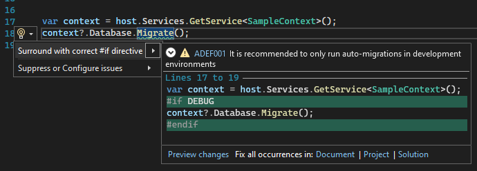 The code fix preview