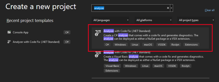 C# Analyzer with Code Fix (.NET Standard) project